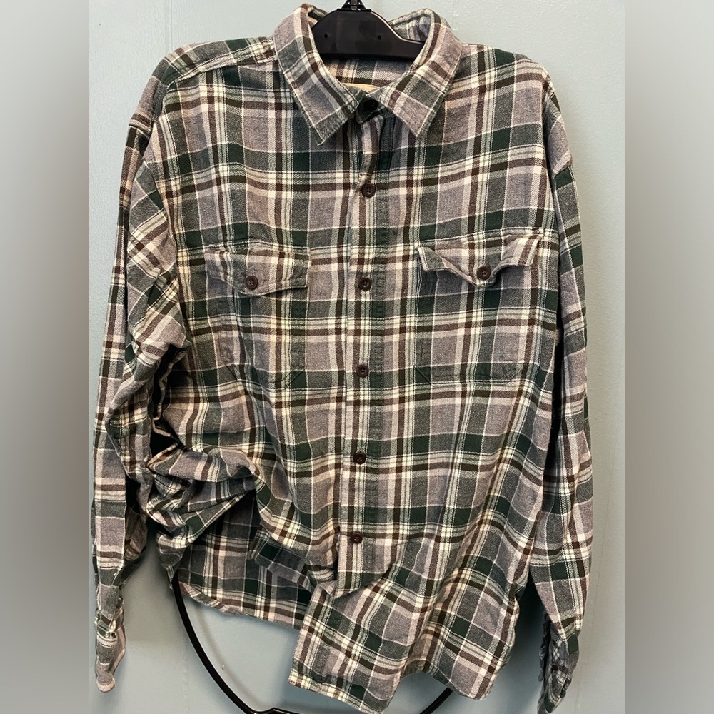 RedHead Green, Brown and Gray Plaid Casual Button Down Shirt